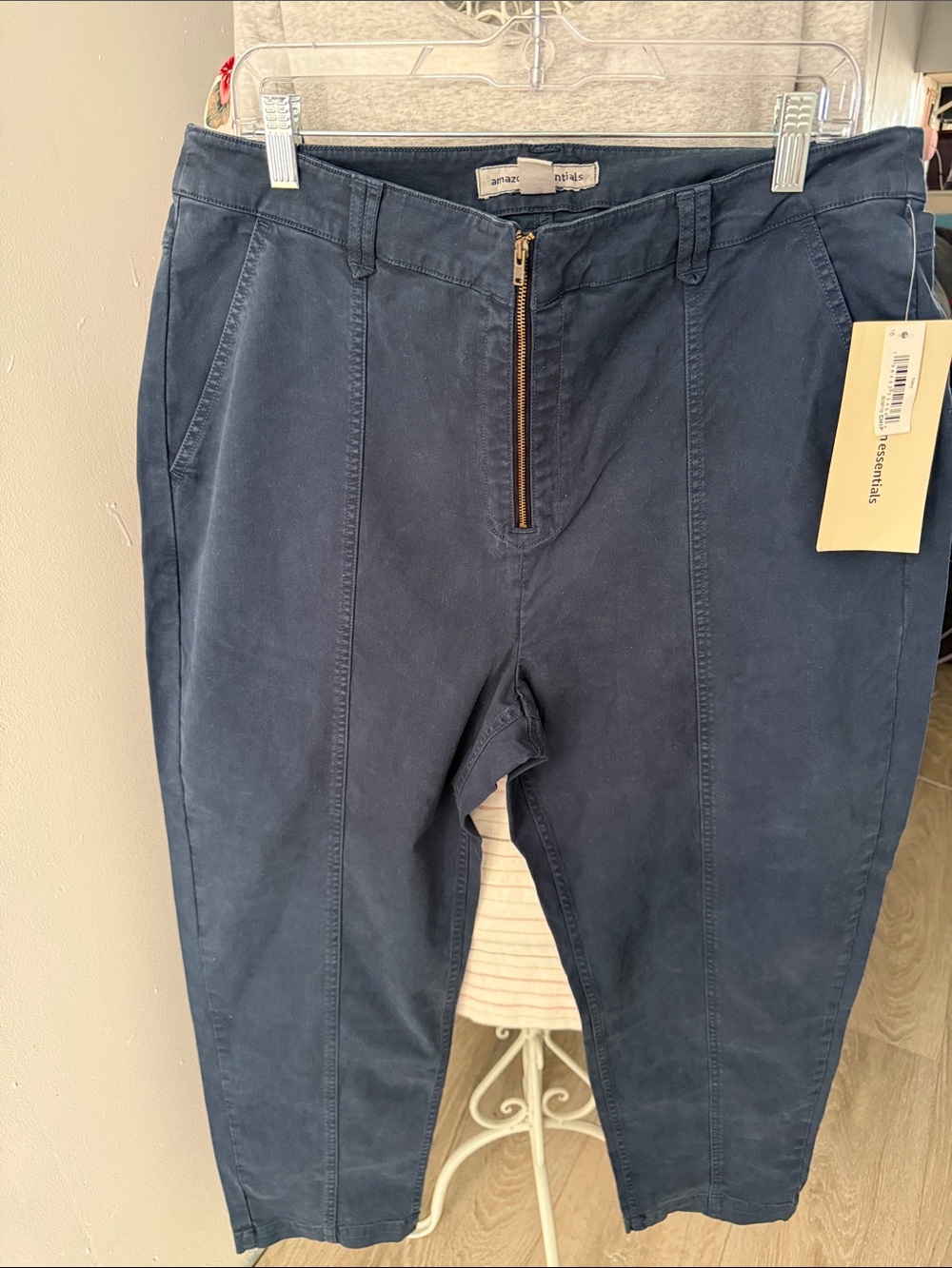 Amazon Essentials Sz 16 Navy Stretch Cotton Chinos with Front Zip